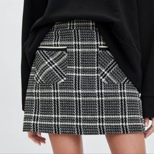 Black & White Tweed Plaid Mini Skirt
